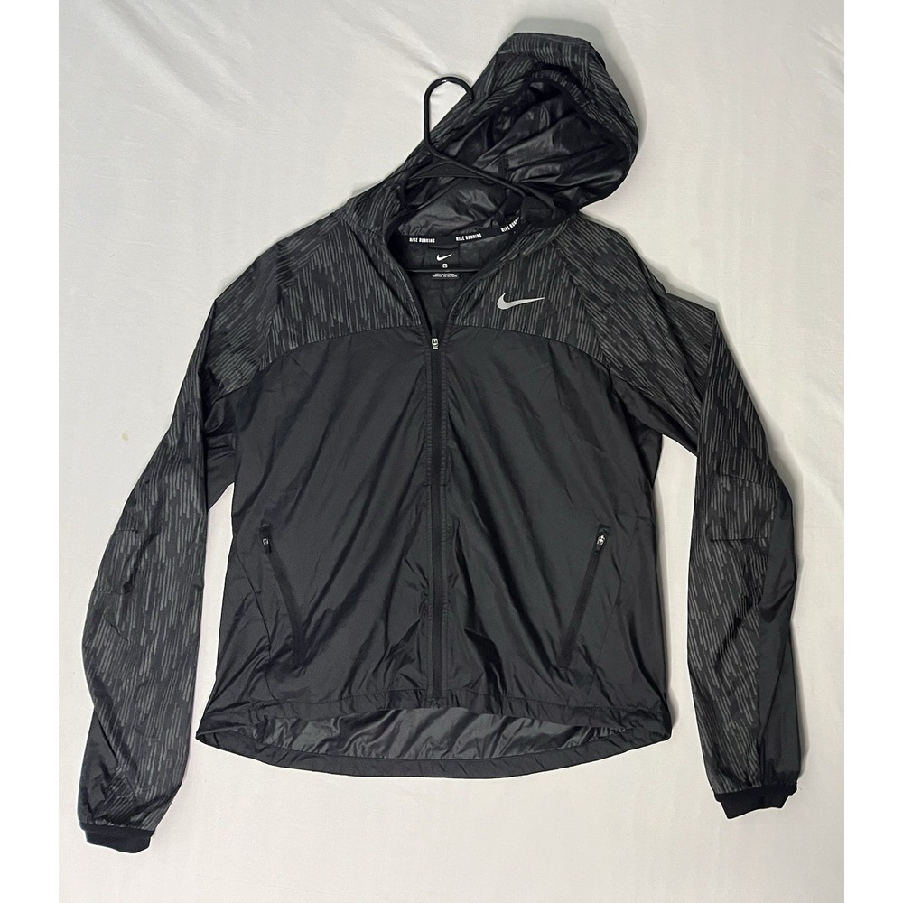 Nike Running Reflective Windbreaker Jacket Women's Large Black Full Zip 799885
